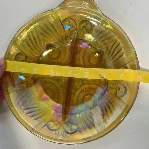 Vintage two-sided serving dish glass carnival 8 inches wide - Picture 5 of 5